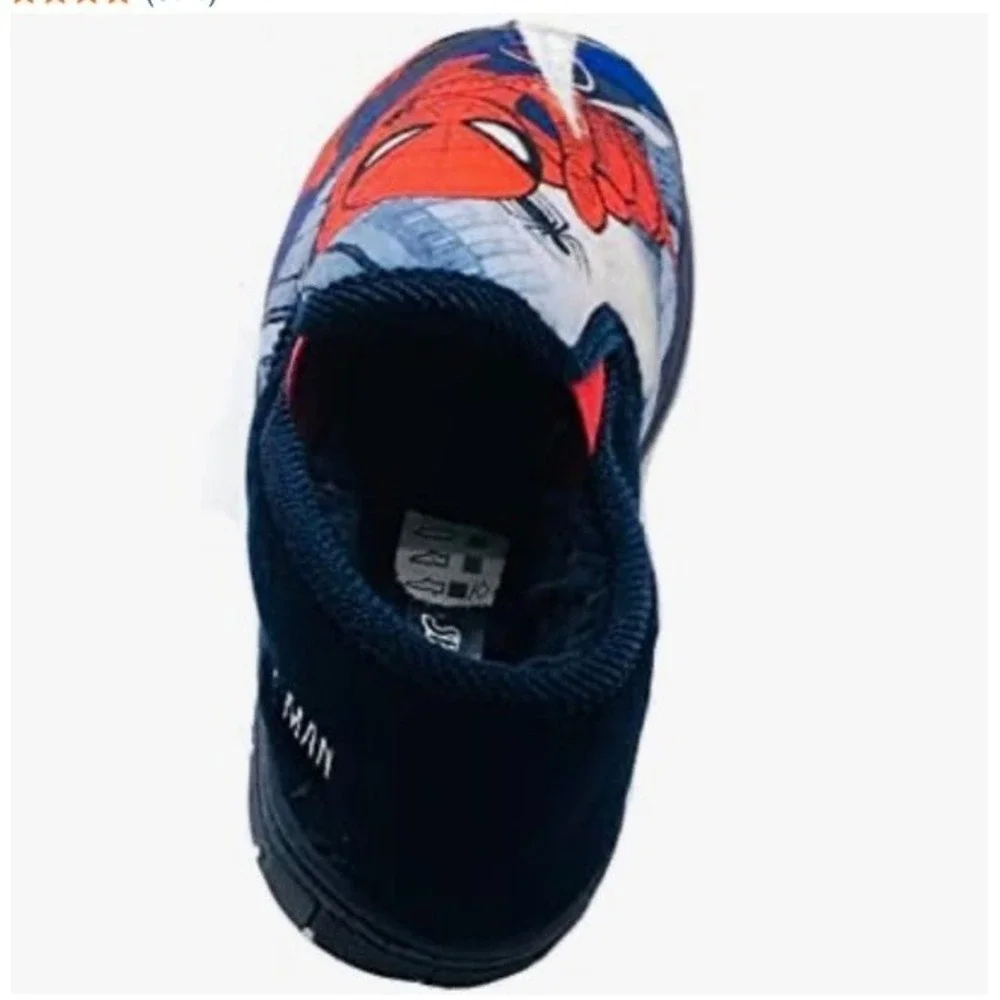 Boys Spiderman Slippers Marvel‎ Slip On Kids Size 8 Fleece Insole Navy Spidey